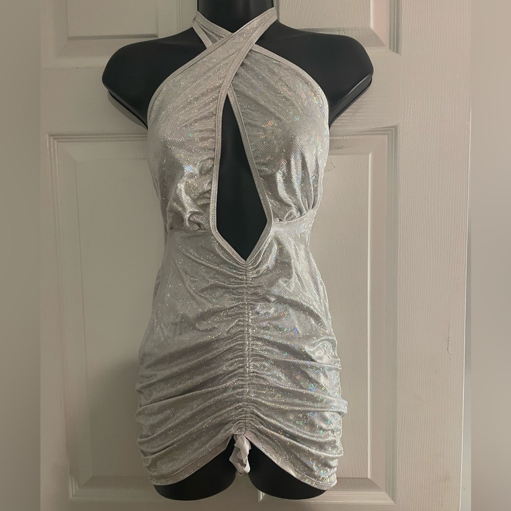 Spandex silver mini dress